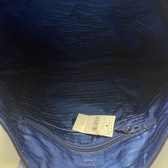 Prada Donna Shopper Tote Bag Blue Floral Nylon and Leather New - Picture 6 of 9